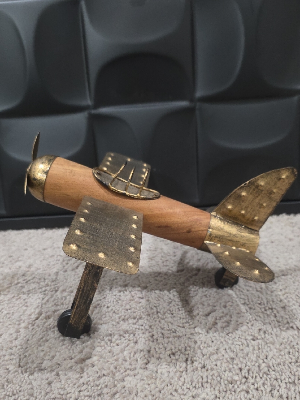Decorative Wooden and Gold Airplane Figurine - Home Accents